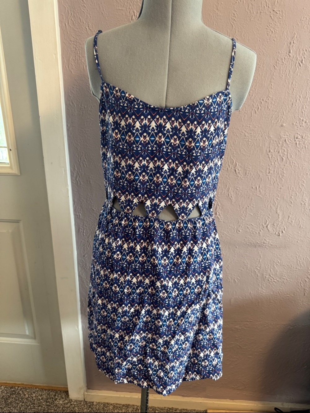 Divided Blue & White Cutout Mini Dress